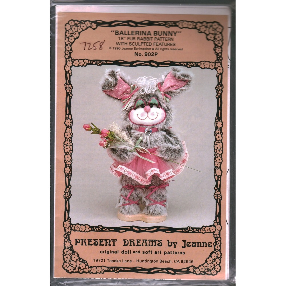 Vintage 1990 Present Dreams Jeanne Ballerina Bunny 18"‎ Fur Rabbit Pattern 7258